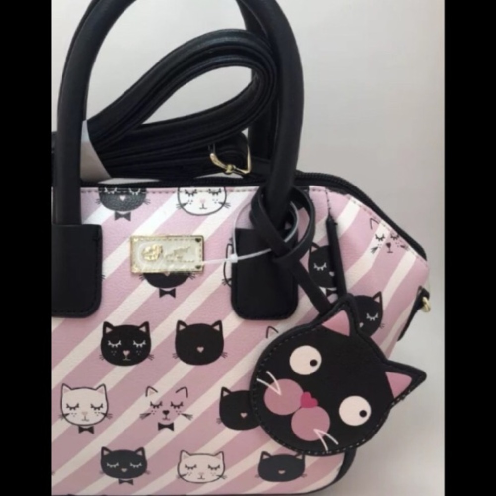 Luv๐Betsey Johnson Blk Cat Blush Pink Crossbody - Picture 1 of 8